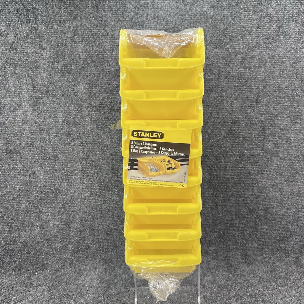 Stanley 8 Yellow Bins & 3 Hangers 56208 New 2005 4-1/4" x 7-1/2" x 13-3/8"